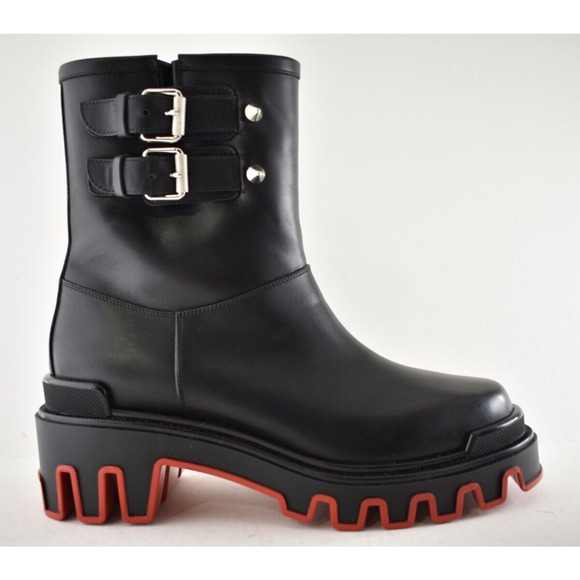 Christian Louboutin Dune Bike Flat Spike Black Leather Platform Ankle Boots 38 - Picture 5 of 16